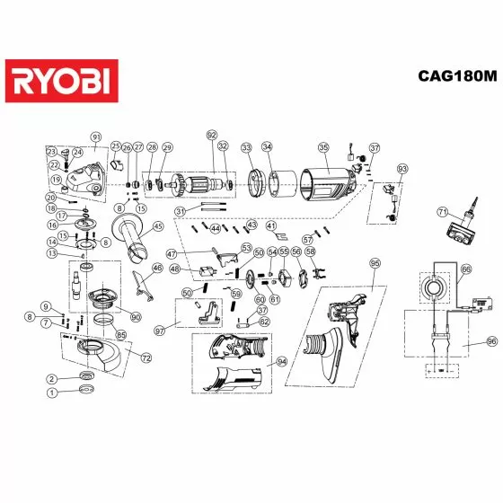 Ryobi EAG950RBD1 Spare Parts List Type: 5133000756